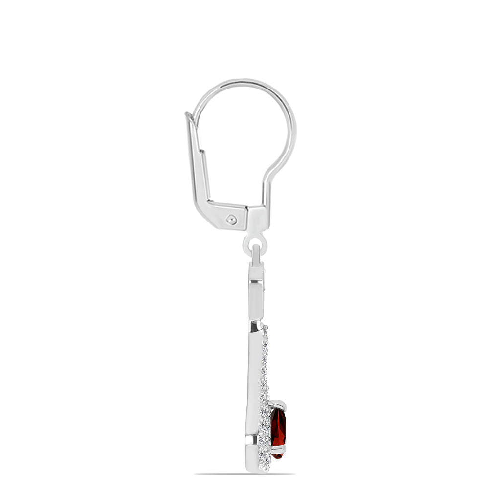 Stříbro 925/1000 Náušnice s Bartonským Granátem a Bílým Topazem - Karátové číslo: 1.42. přibližná hmotnost: 3.23 gramů