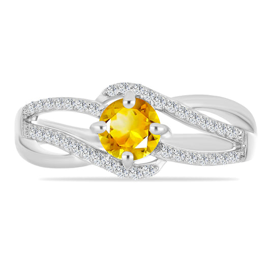 Stříbro 925/1000 - Prsten s Uralským Citrínem a Bílým Topazem - Karátové číslo: 1.1. přibližná hmotnost: 4.03 gramů