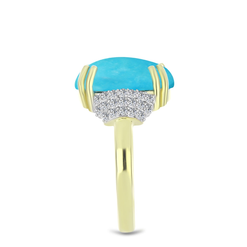 Pozlacený Stříbrný Prsten s Tyrkysem Sleeping Beauty a Bílým Topazem