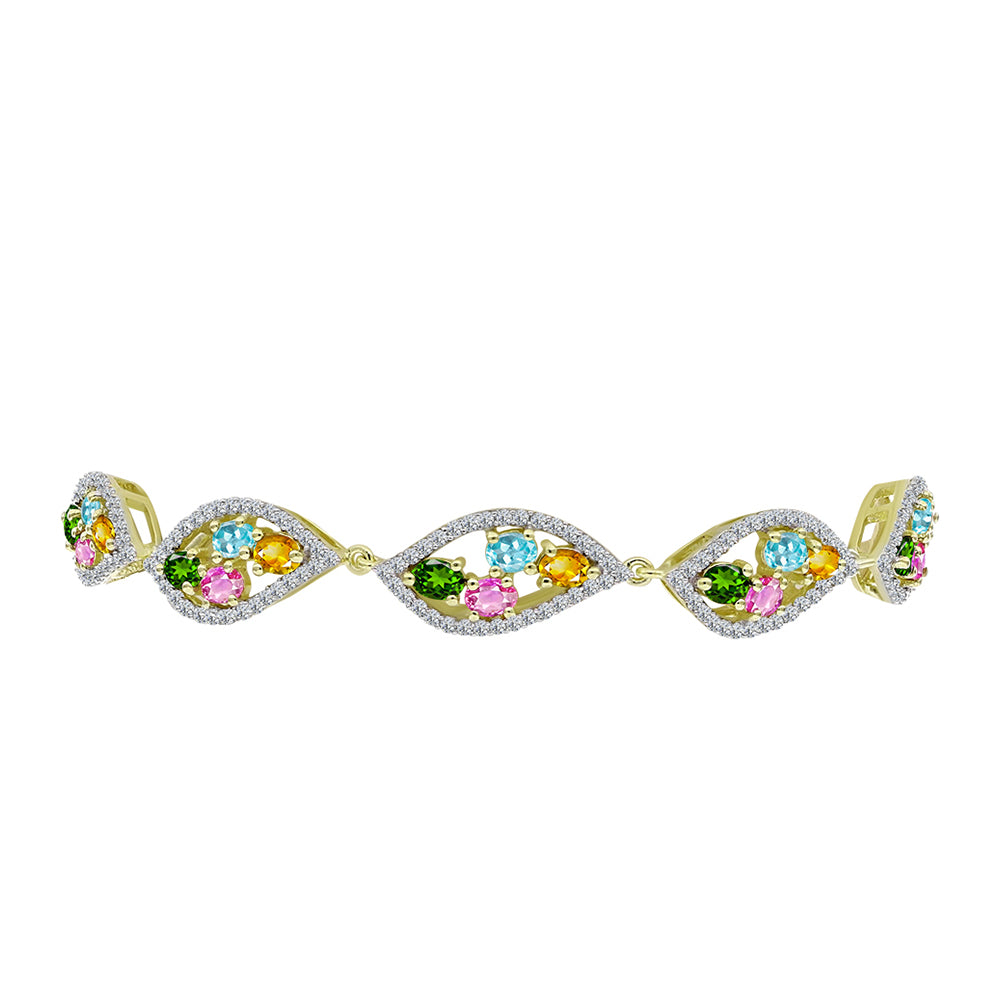 Pozlacené stříbro 925/1000 Náramek s Chakra Turmalínem a Bílým Topazem - Karátové číslo: 4.78. přibližná hmotnost: 8.88 gramů