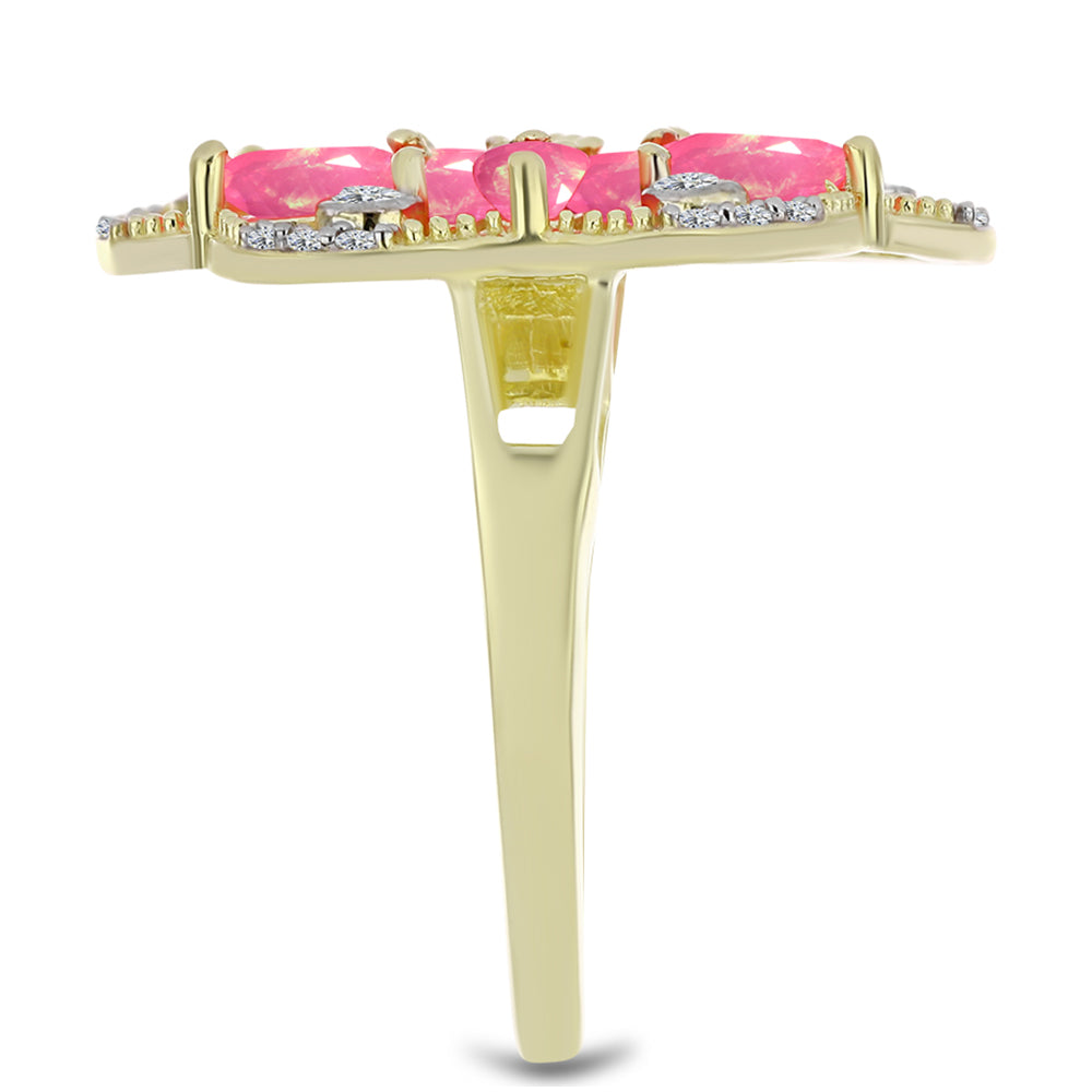 Pozlacené Stříbro 925/1000 - Prsten s Růžovým Etiopským Opálem z Lega Dembi a Bílým Topazem - Karátové číslo: 1.57. přibližná hmotnost: 6.38 gramů