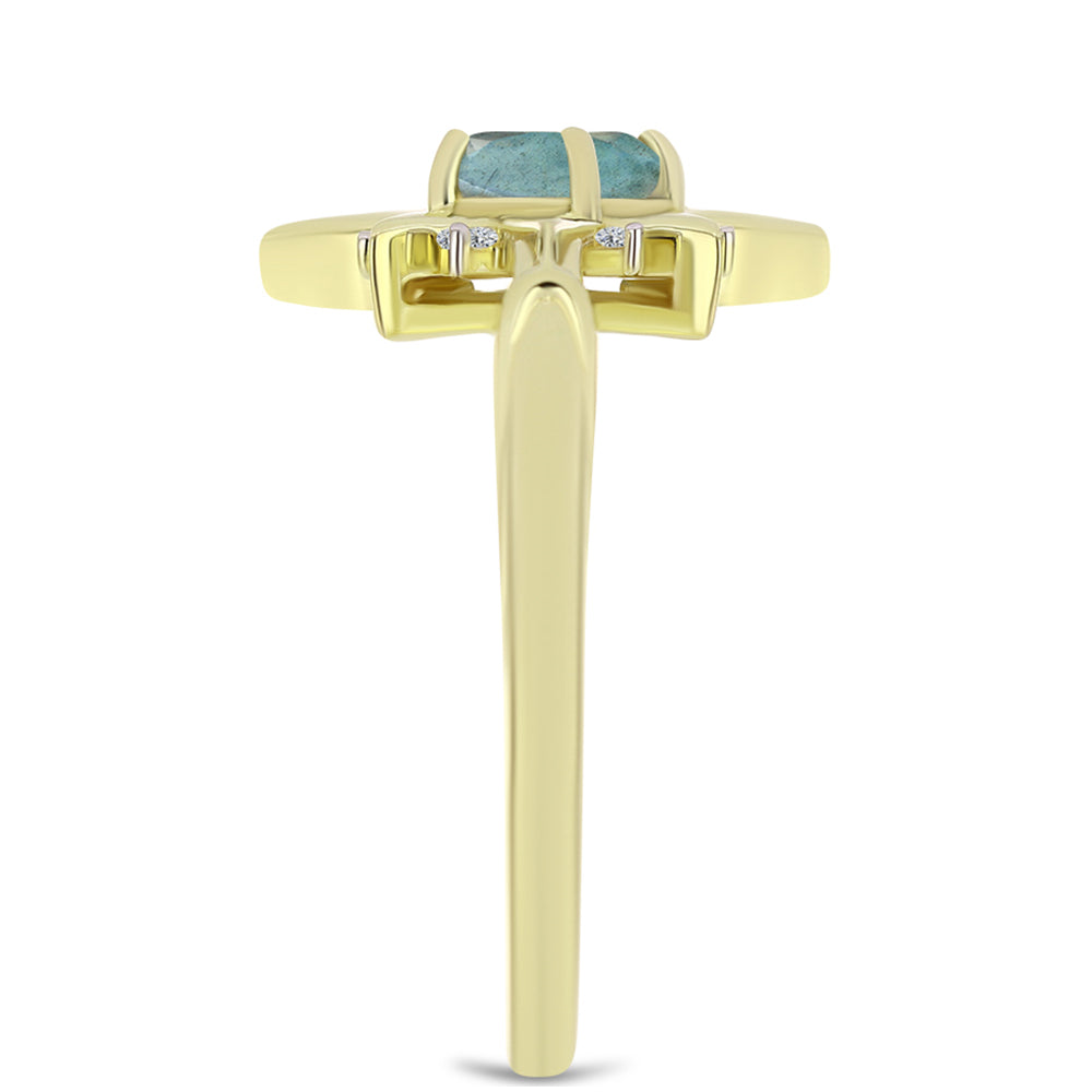 Pozlacené Stříbro 925/1000 - Prsten s Labradoritem a Bílým Topazem - Karátové číslo: 0.97. přibližná hmotnost: 3.8 gramů