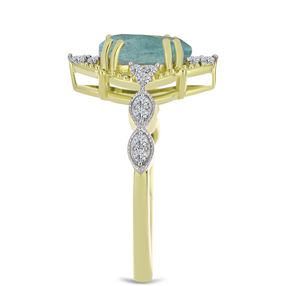 Pozlacený Stříbrný Prsten s Labradoritem a Bílým Topazem