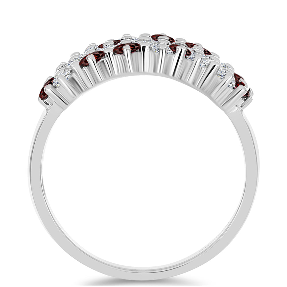 Stříbro 925/1000 - Prsten s Bartonským Granátem a Bílým Topazem - Karátové číslo: 1.34. přibližná hmotnost: 3.05 gramů