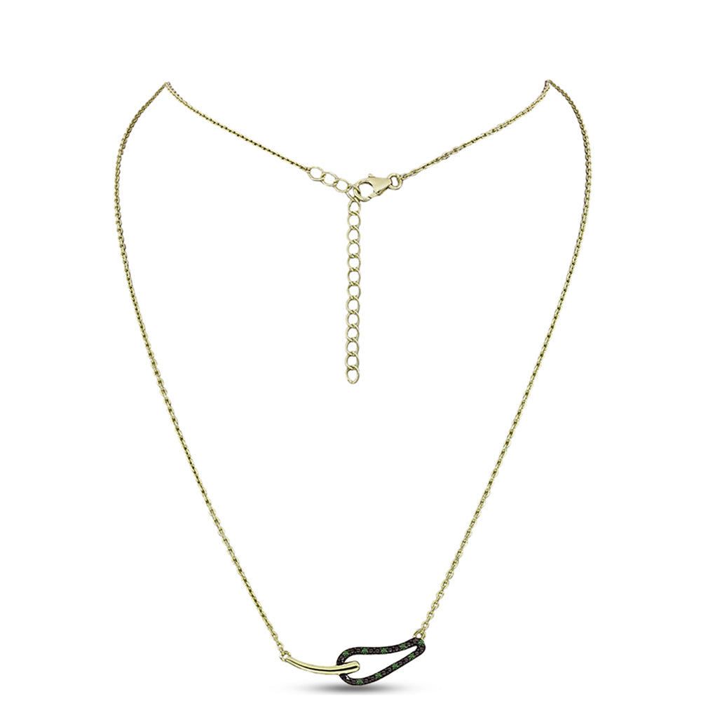 Pozlacené Stříbro 925/1000 - Náhrdelník se Zeleným Diamantem - Karátové číslo: 0.06. přibližná hmotnost: 3.75 gramů