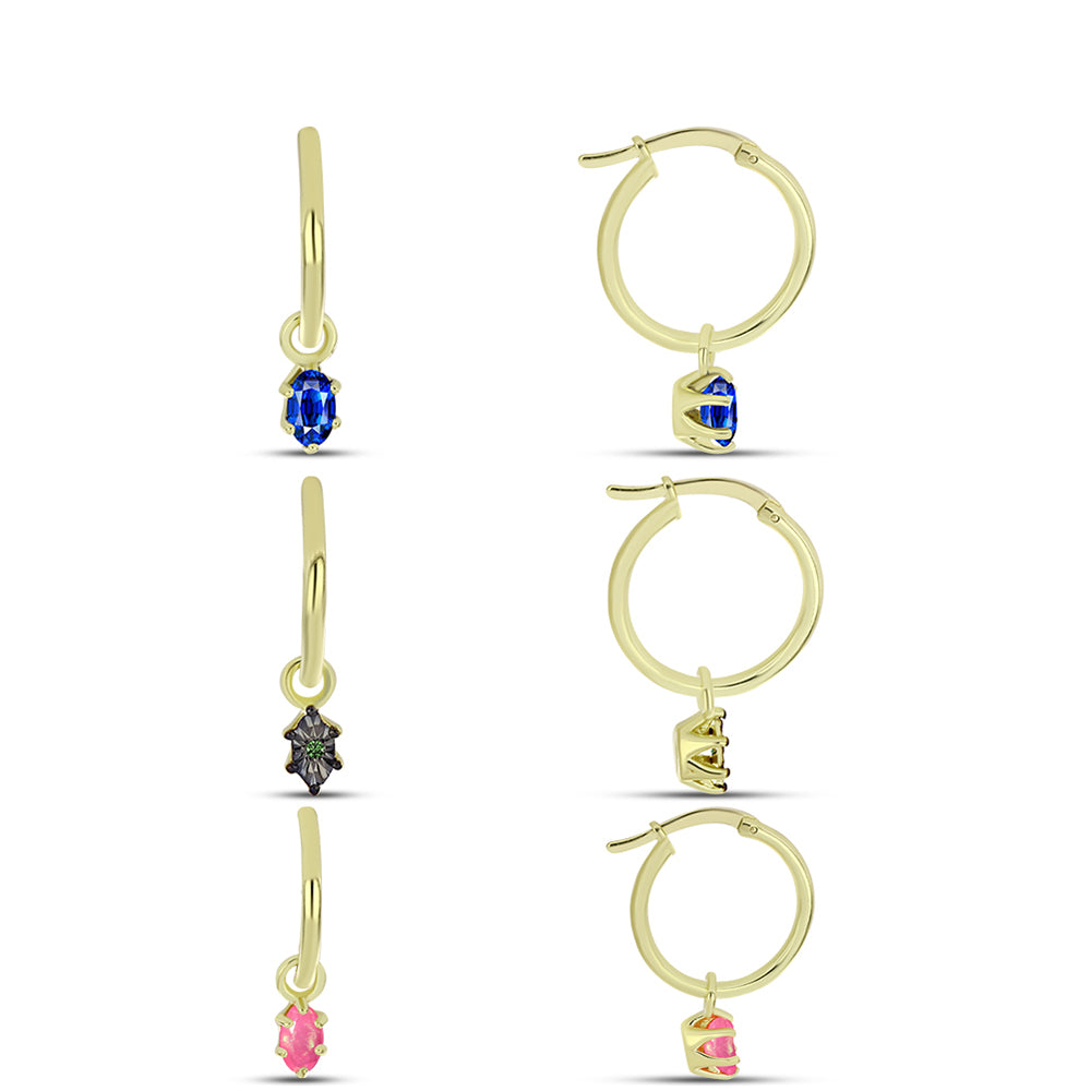 Pozlacené Stříbro 925/1000 - Sada s Australským Modrým Safírem a Růžovým Opálem z Lega Dembi - Karátové číslo: 1.05. přibližná hmotnost: 2.8 gramů ( Náušnice )