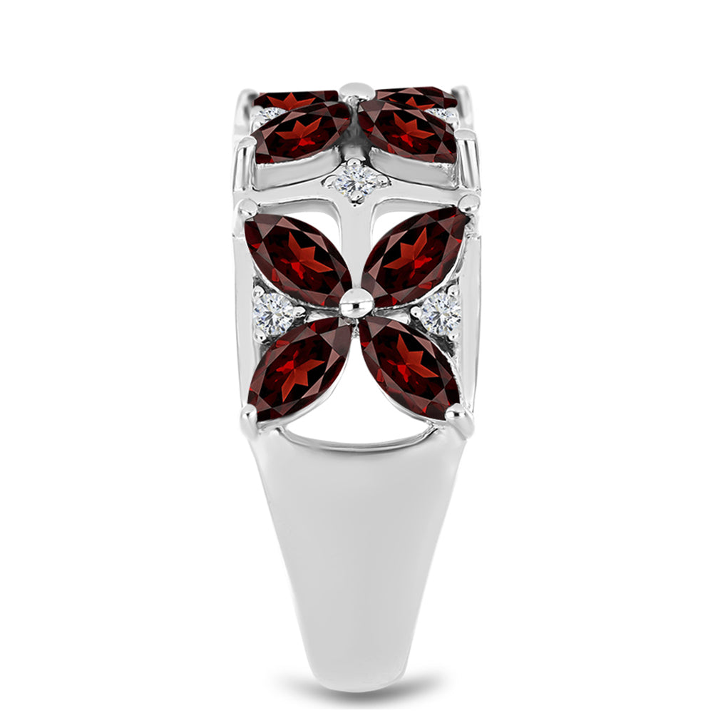 Stříbrný Prsten s Bartonským Granátem a Bílým Topazem