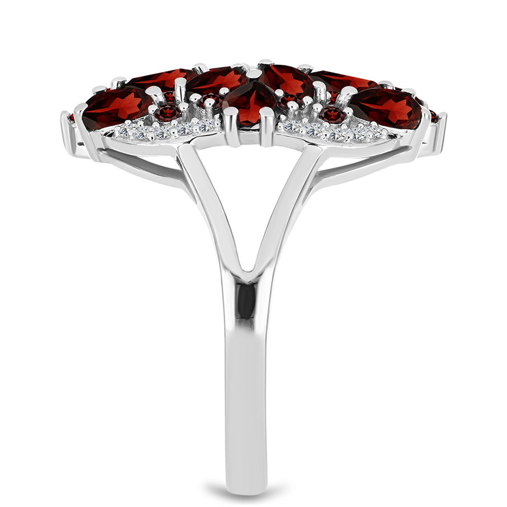 Stříbrný Prsten s Bartonským Granátem a Bílým Topazem