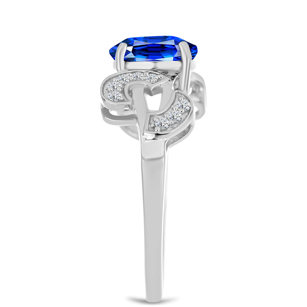 Stříbro 925/1000 - Prsten s Australským Modrým Safírem a Bílým Topazem - Karátové číslo: 2.84. přibližná hmotnost: 3.38 gramů