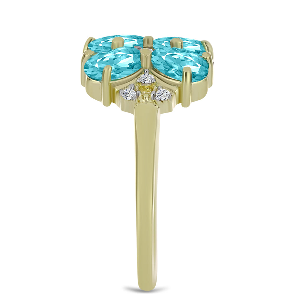 Pozlacené Stříbro 925/1000 - Prsten s Paraiba Křemenem a Bílým Topazem - Karátové číslo: 1.68. přibližná hmotnost: 3.25 gramů