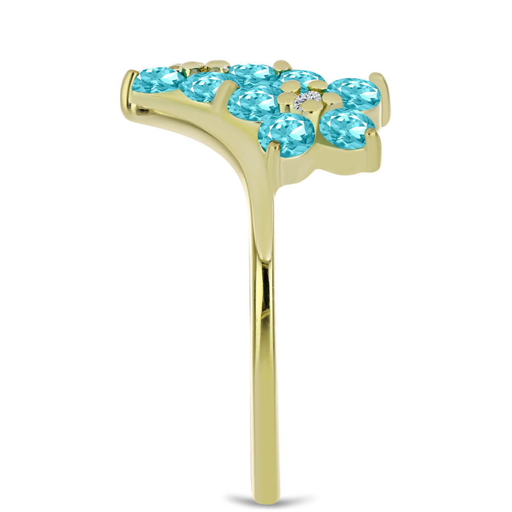 Pozlacené stříbro 925/1000 Prsten s Paraiba Křemenem a Bílým Topazem - Karátové číslo: 1.36. přibližná hmotnost: 2.62 gramů