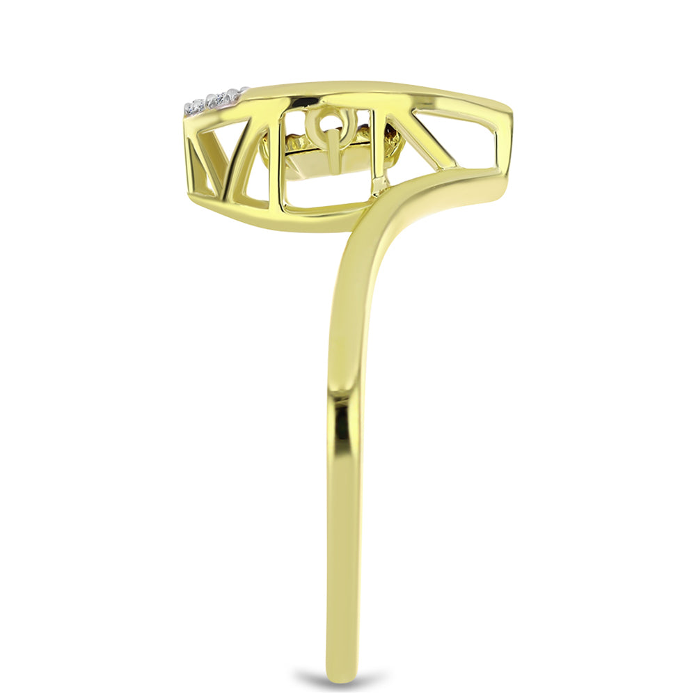 Pozlacené Stříbro 925/1000 - Prsten s Modrým tančícím diamantem a Bílým Topazem - Karátové číslo: 0.05. přibližná hmotnost: 2.09 gramů