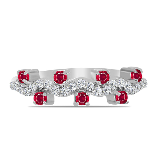 Stříbro 925/1000 - Prsten s Madagaskarským Rubínem a Bílým Topazem - Karátové číslo: 0.6. přibližná hmotnost: 2.21 gramů