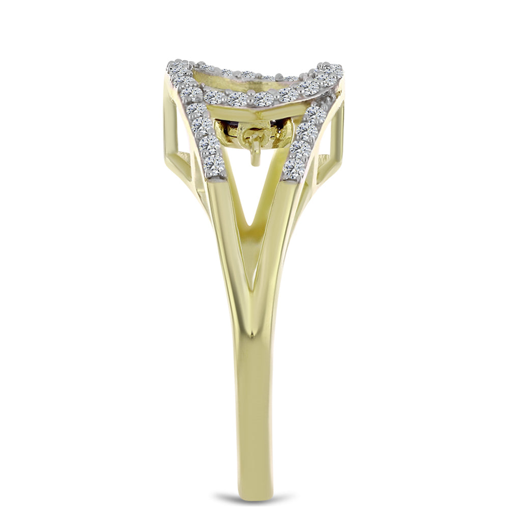 Pozlacené Stříbro 925/1000 - Prsten s Modrým tančícím diamantem a Bílým Topazem - Karátové číslo: 0.35. přibližná hmotnost: 3.51 gramů