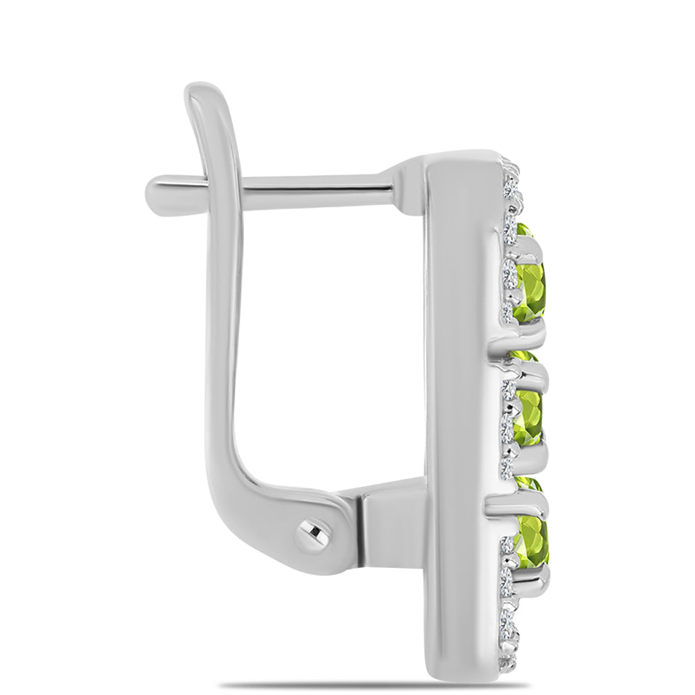 Stříbro 925/1000 Náušnice s Čchang-pajským Peridotem a Bílým Topazem - Karátové číslo: 1.18. přibližná hmotnost: 5.02 gramů