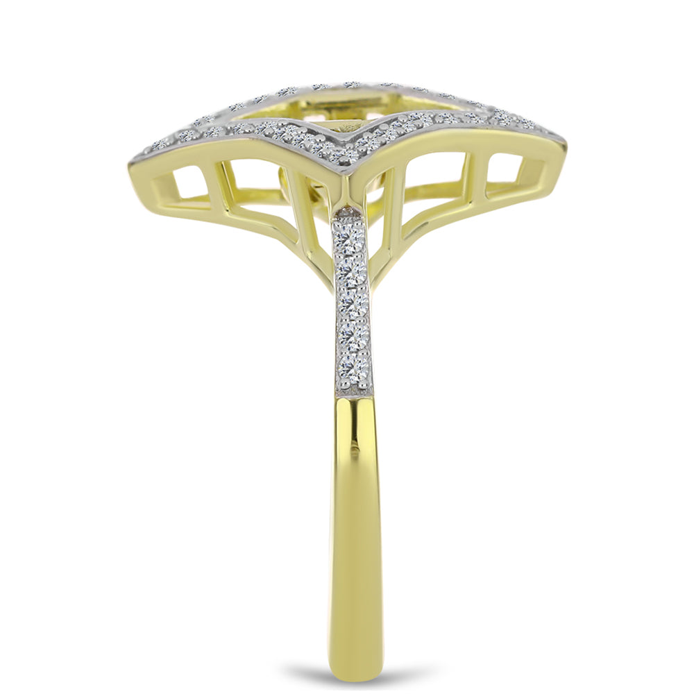 Pozlacené Stříbro 925/1000 - Prsten s Modrým tančícím diamantem a Bílým Topazem - Karátové číslo: 0.39. přibližná hmotnost: 3.33 gramů