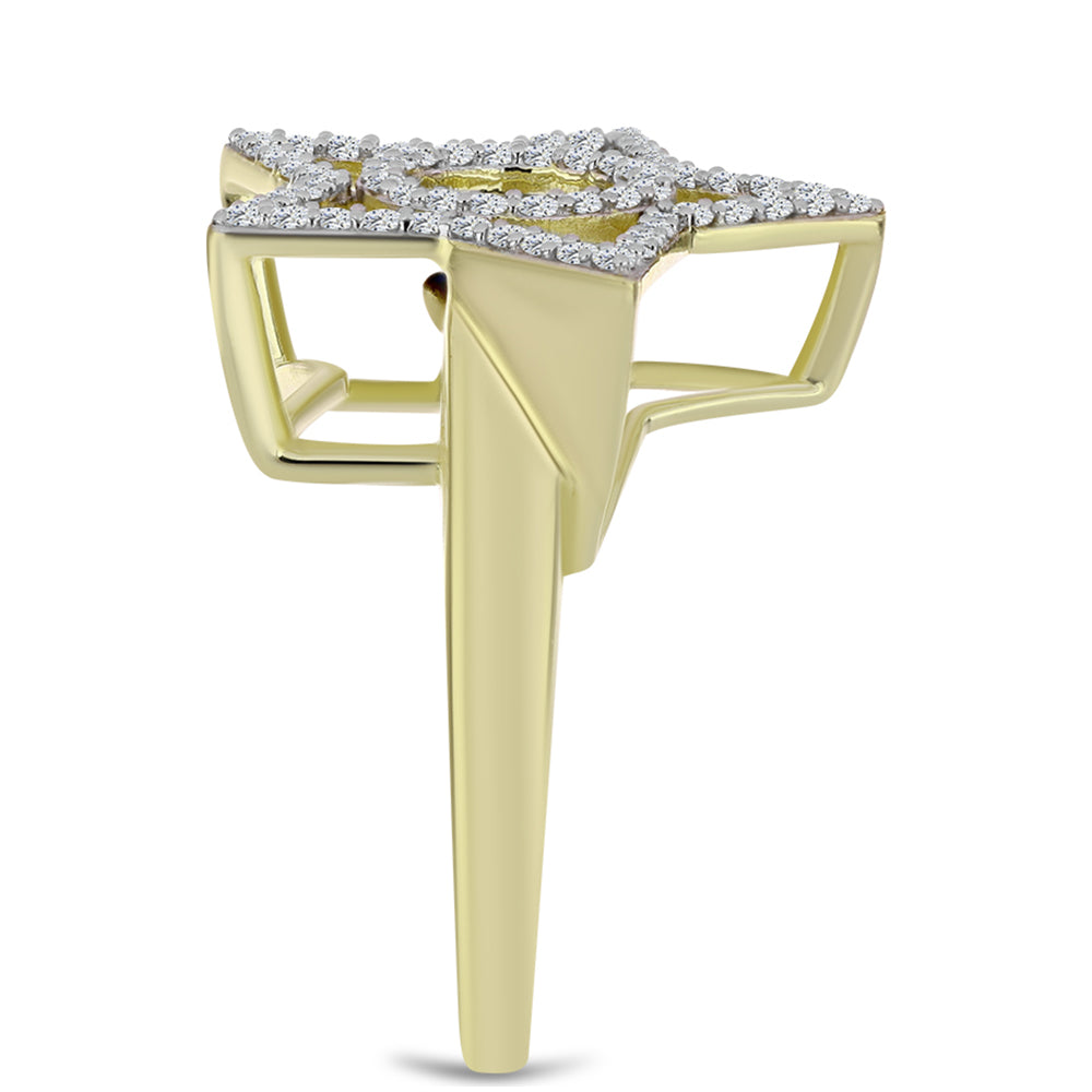 Pozlacené Stříbro 925/1000 - Prsten s Modrým tančícím diamantem a Bílým Topazem - Karátové číslo: 0.58. přibližná hmotnost: 5.08 gramů