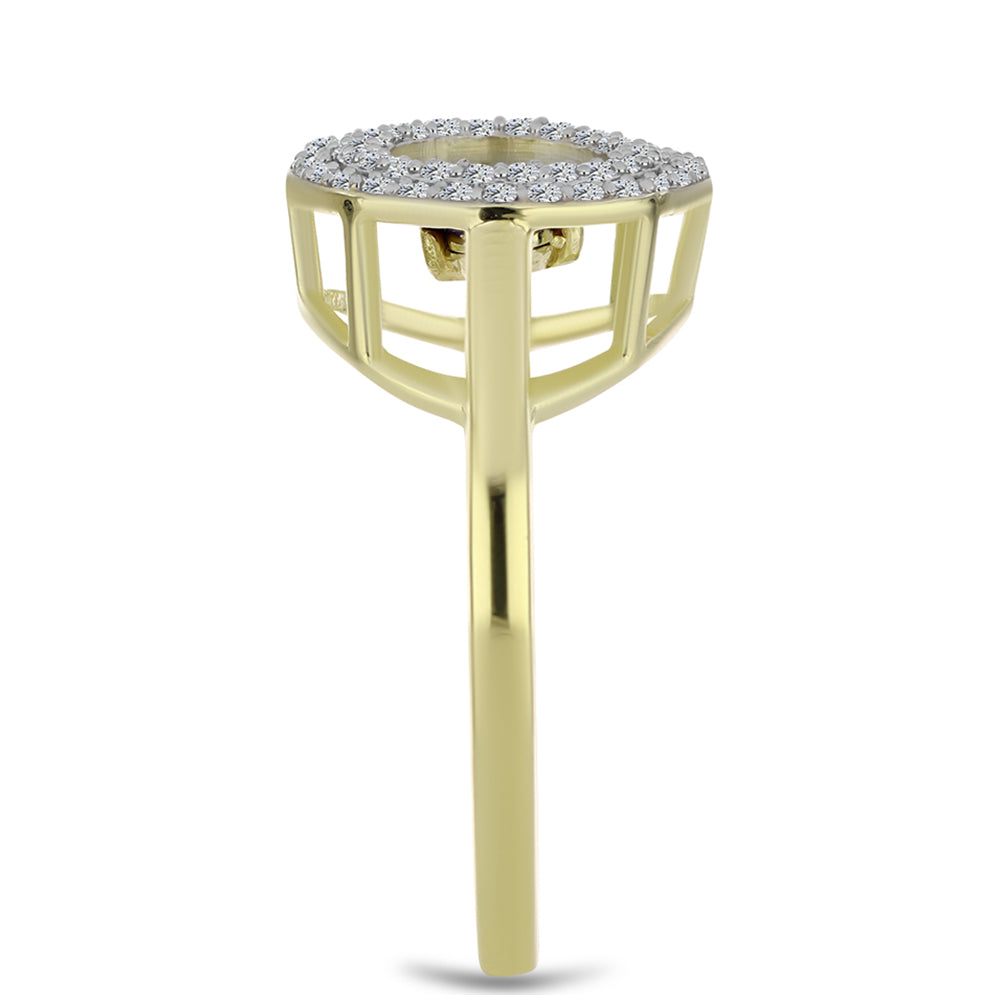 Pozlacené Stříbro 925/1000 - Prsten s Modrým tančícím diamantem a Bílým Topazem - Karátové číslo: 0.46. přibližná hmotnost: 3.39 gramů