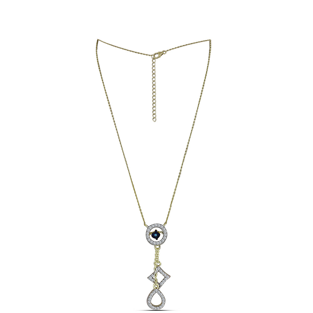 Pozlacené Stříbro 925/1000 - Náhrdelník s Modrým tančícím diamantem a Bílým Topazem - Karátové číslo: 0.38. přibližná hmotnost: 4.25 gramů