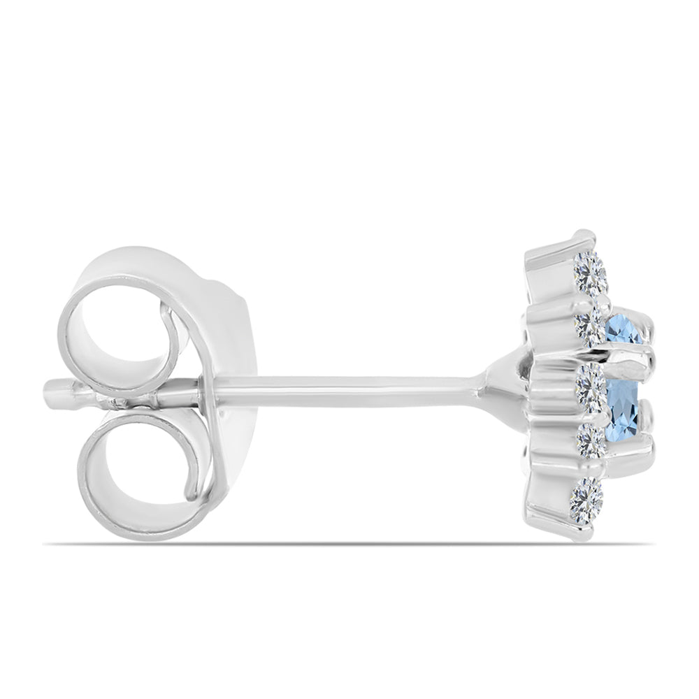 Stříbro 925/1000 Náušnice s Akvamarínem z Embu County a Bílým Topazem - Karátové číslo: 0.53. přibližná hmotnost: 1.21 gramů