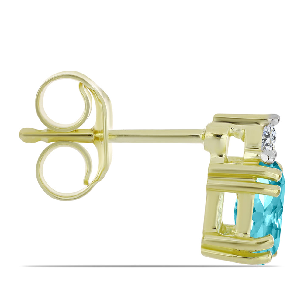 Pozlacené Stříbro 925/1000 - Náušnice s Paraiba Křemenem a Bílým Topazem - Karátové číslo: 0.85. přibližná hmotnost: 1.32 gramů