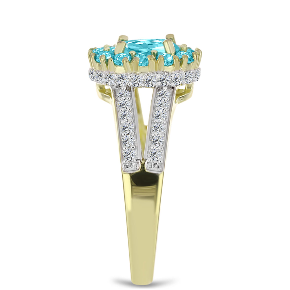 Pozlacený Stříbrný Prsten s Paraiba Křemenem a Bílým Topazem