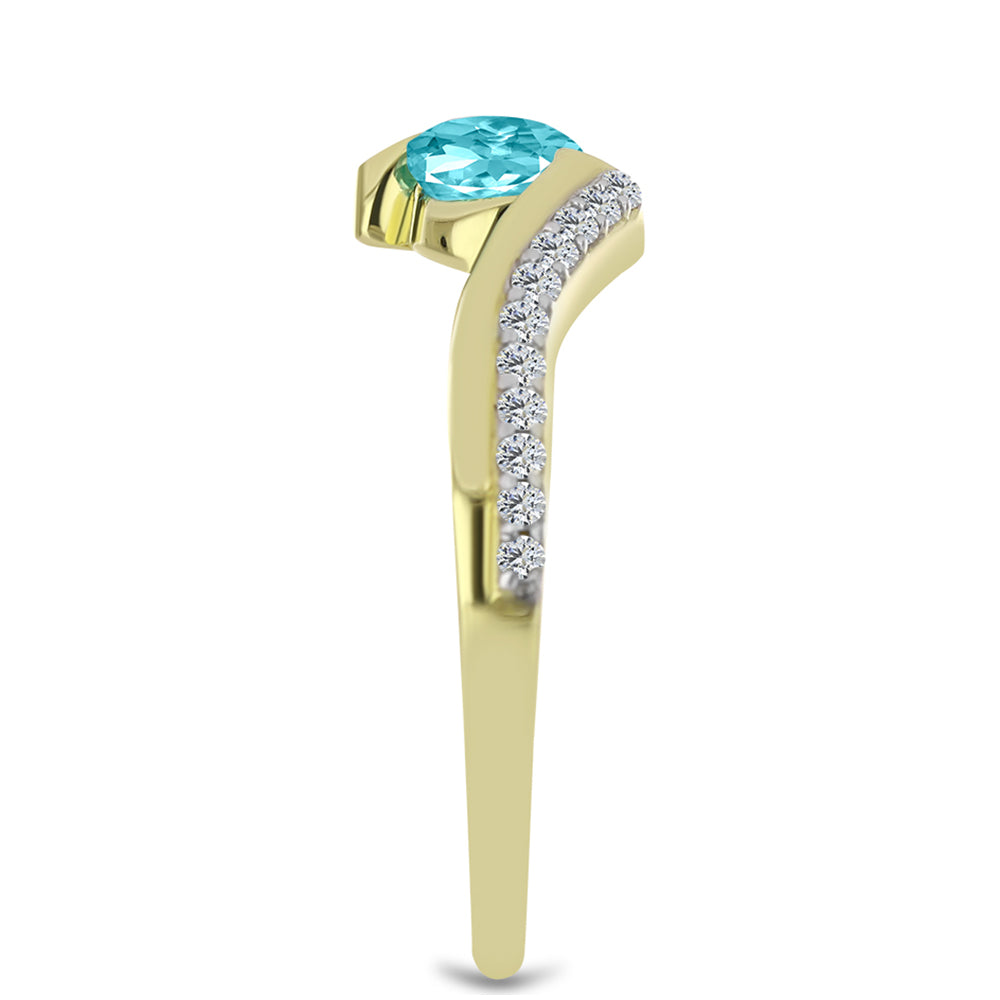 Pozlacené Stříbro 925/1000 - Prsten s Paraiba Křemenem a Bílým Topazem - Karátové číslo: 0.72. přibližná hmotnost: 2.71 gramů