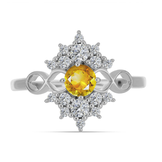 Stříbro 925/1000 - Prsten s Uralským Citrínem a Bílým Topazem - Karátové číslo: 1.09. přibližná hmotnost: 2.86 gramů