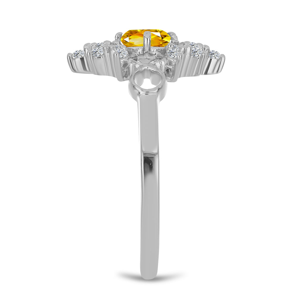 Stříbro 925/1000 - Prsten s Uralským Citrínem a Bílým Topazem - Karátové číslo: 1.09. přibližná hmotnost: 2.86 gramů