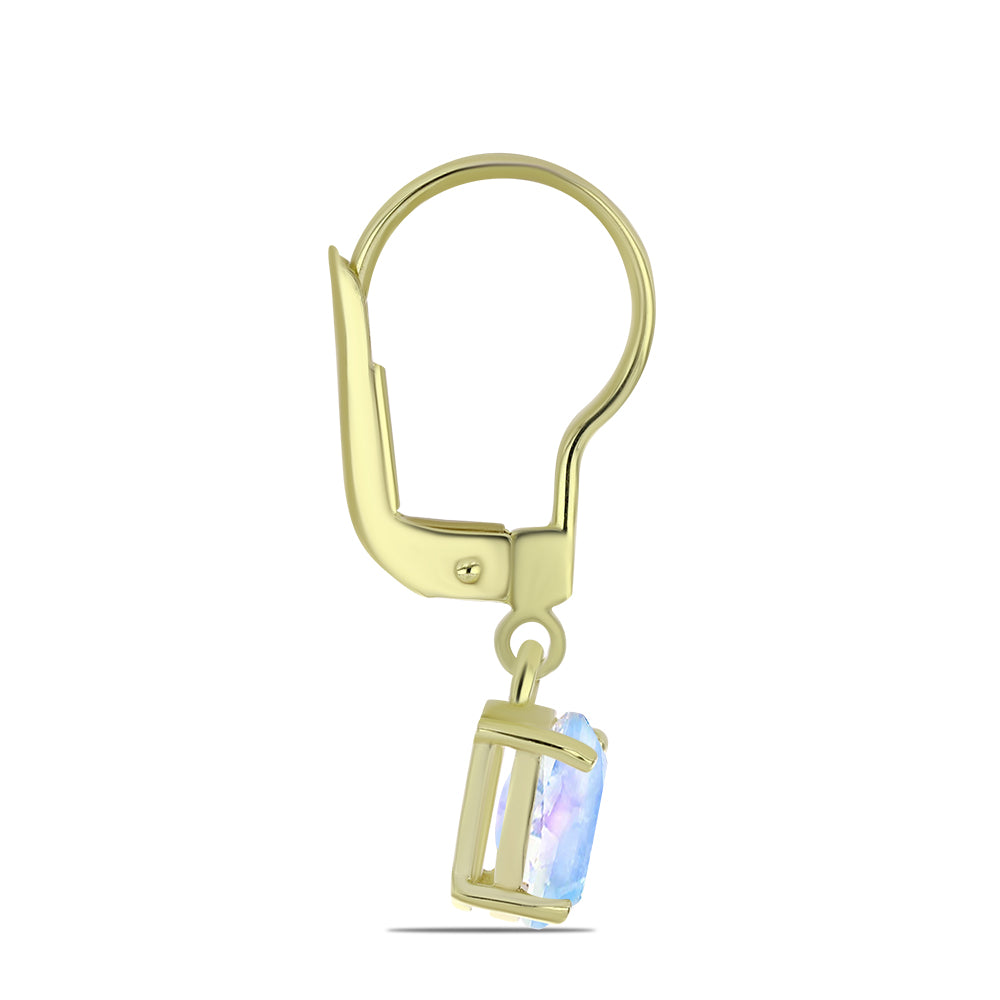 Pozlacené Stříbro 925/1000 - Náušnice s Duhovým Měsíčním Kamenem - Karátové číslo: 1.53. přibližná hmotnost: 1.76 gramů