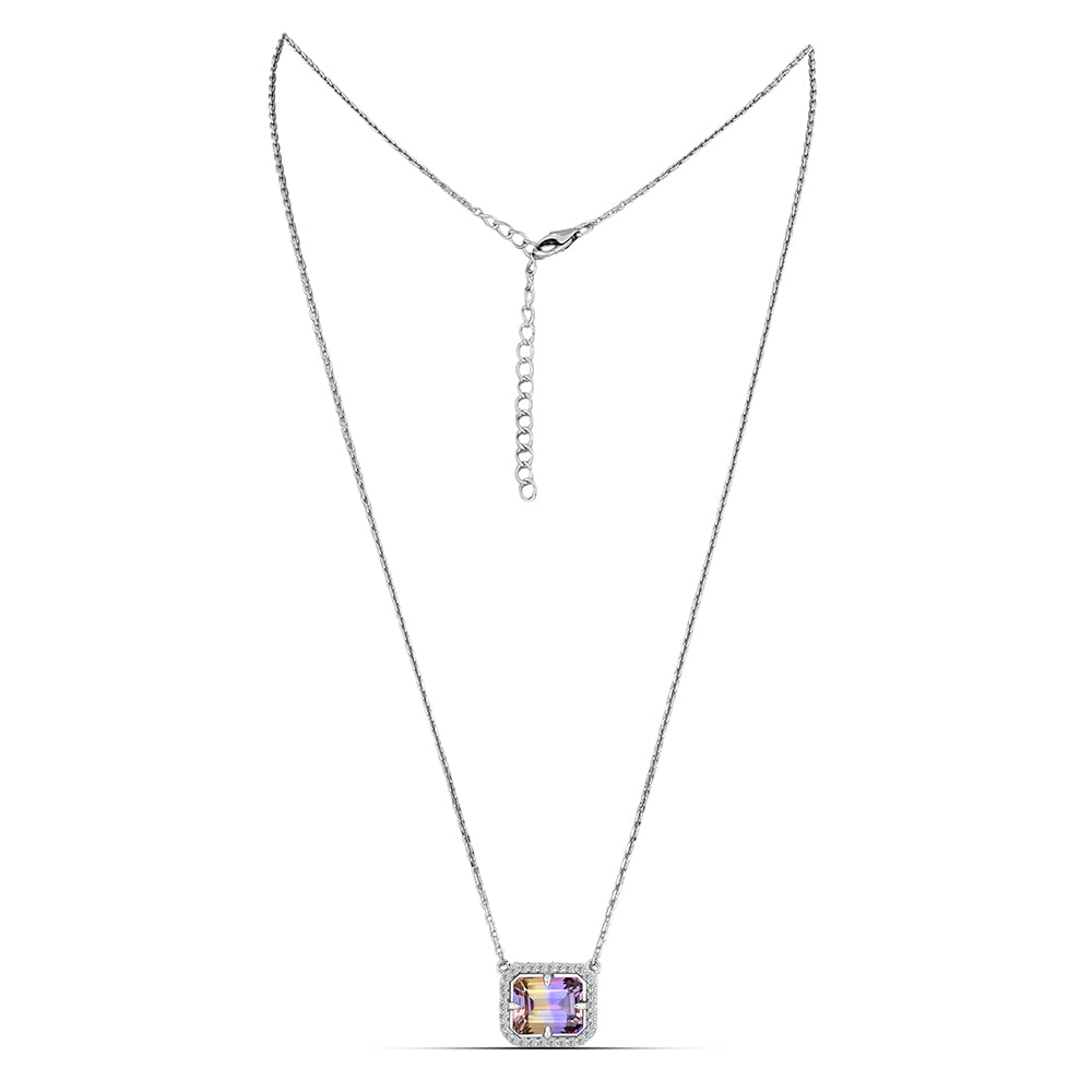 Stříbro 925/1000 Náhrdelník s Anahi Ametrínem a Bílým Topazem - Karátové číslo: 3.44. přibližná hmotnost: 4.32 gramů