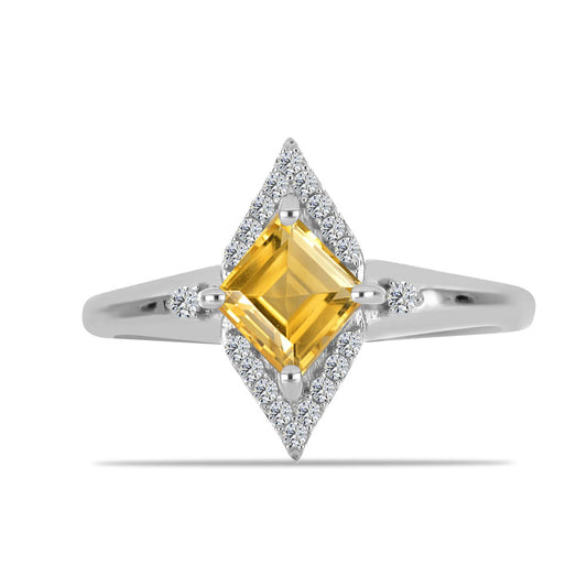 Stříbro 925/1000 - Prsten s Uralským Citrínem a Bílým Topazem - Karátové číslo: 1.08. přibližná hmotnost: 2.47 gramů