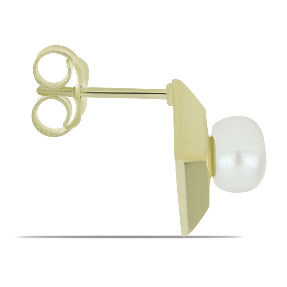 Pozlacené Stříbro 925/1000 - Náušnice s Bílou Sladkovodní Perlou - Karátové číslo: 2.41. přibližná hmotnost: 2.39 gramů