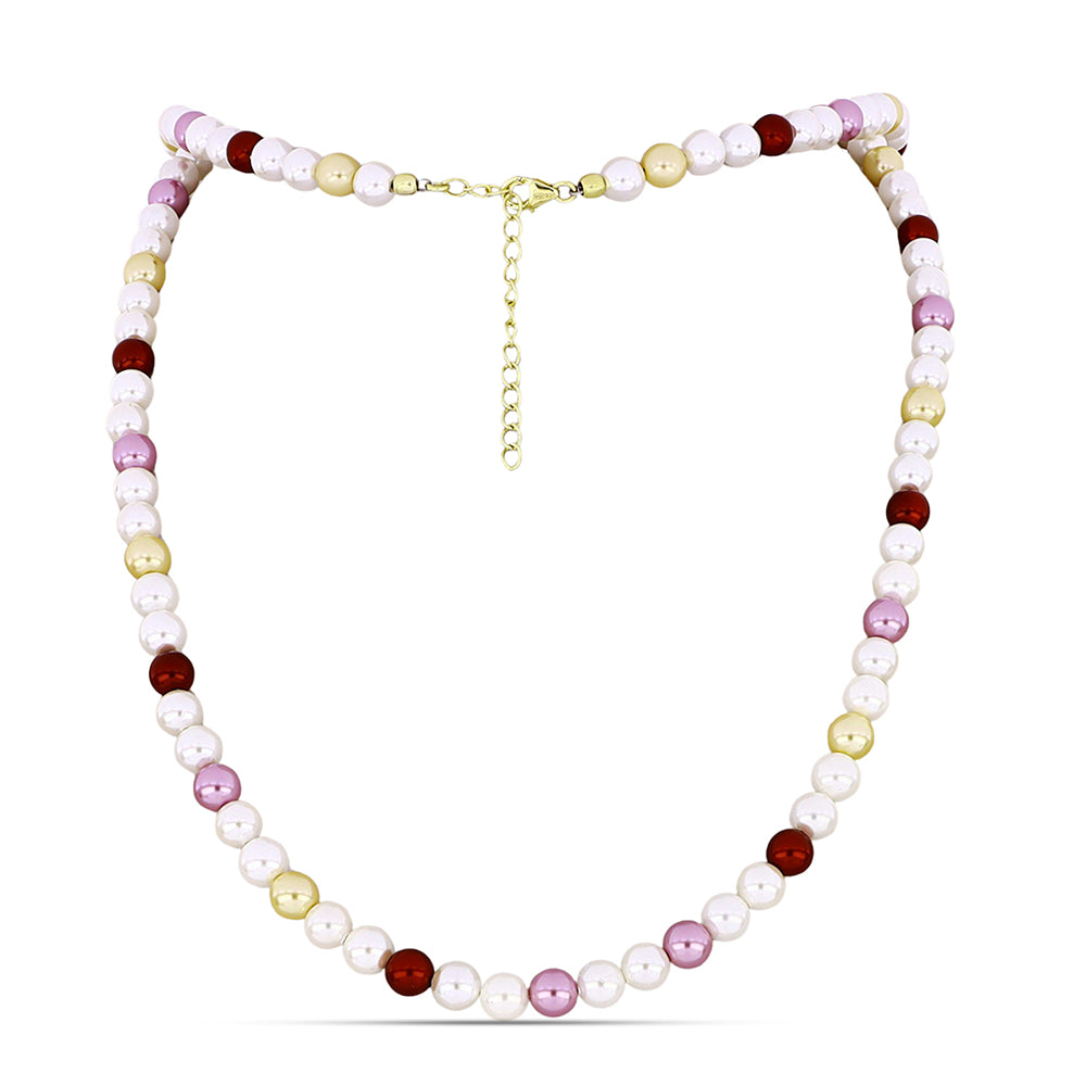 Pozlacené Stříbro 925/1000 - Náhrdelník s Bílou Sladkovodní Perlou a Broskvovou Sladkovodní Perlou - Karátové číslo: 113.3. přibližná hmotnost: 23.7 gramů