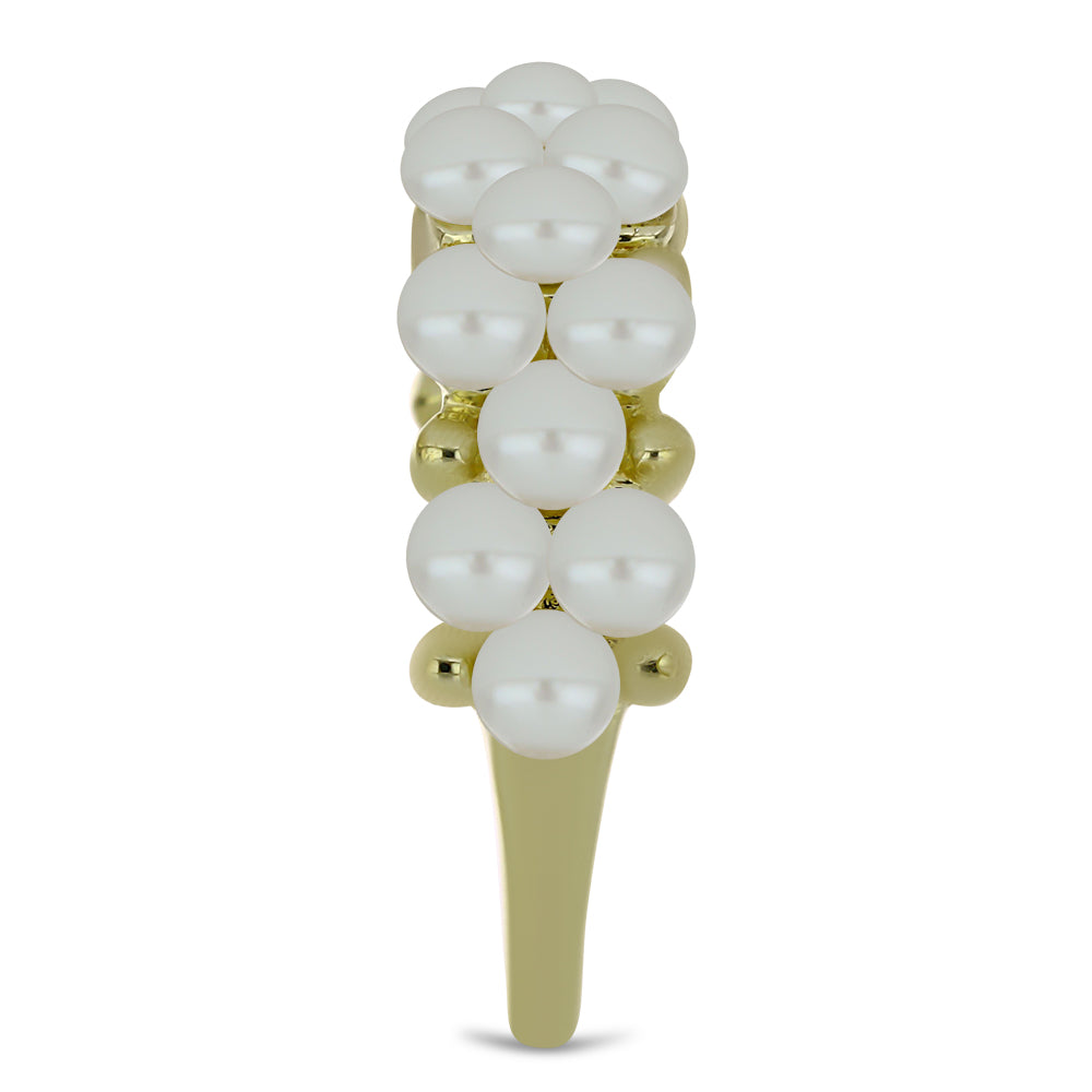 Pozlacené Stříbro 925/1000 - Prsten s Bílou Sladkovodní Perlou - Karátové číslo: 3.93. přibližná hmotnost: 4.56 gramů