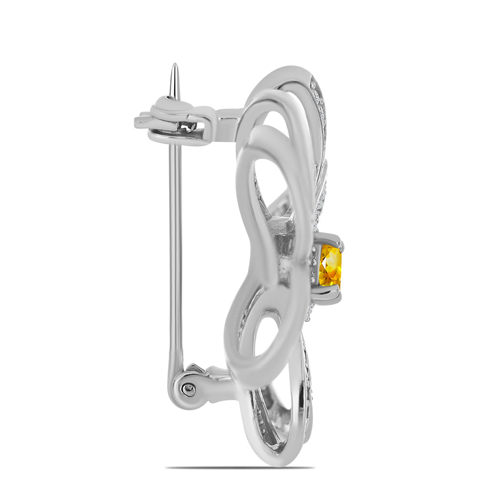Stříbro 925/1000 - Brož s Uralským Citrínem a Bílým Topazem - Karátové číslo: 0.84. přibližná hmotnost: 4.48 gramů
