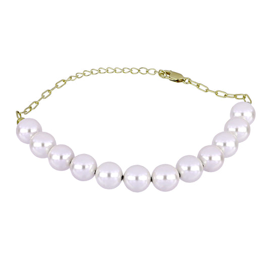 Pozlacené Stříbro 925/1000 - Náramek s Bílou Sladkovodní Perlou - Karátové číslo: 66.07. přibližná hmotnost: 14.34 gramů
