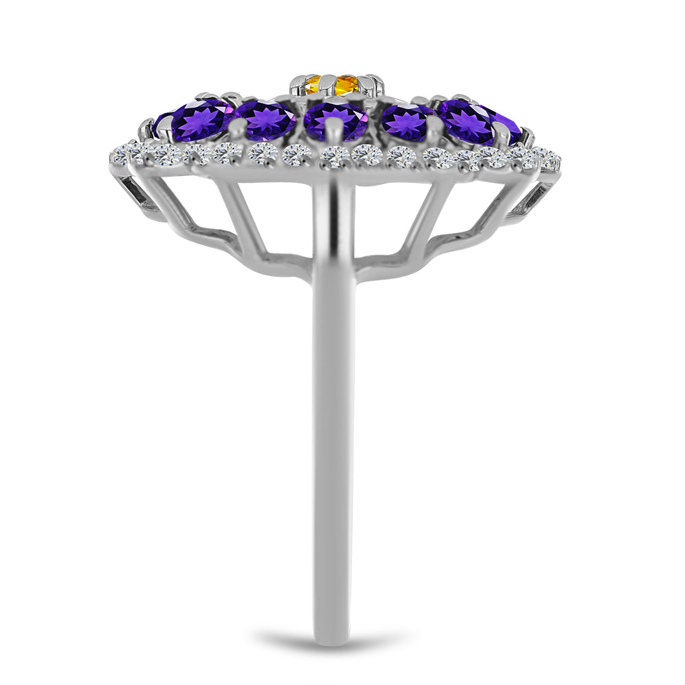 Stříbro 925/1000 Prsten s Uralským Citrínem a Marockým Ametystem - Karátové číslo: 2.34. přibližná hmotnost: 5.08 gramů