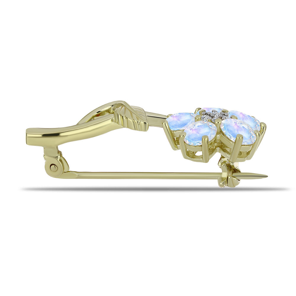 Pozlacené stříbro 925/1000 Brož s Duhovým Měsíčním Kamenem a Bílým Topazem - Karátové číslo: 1.72. přibližná hmotnost: 3.23 gramů