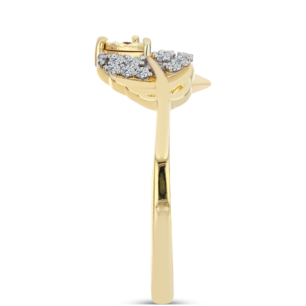 Pozlacené Stříbro 925/1000 - Prsten s Cognac Diamantem a Bílým Topazem - Karátové číslo: 0.12. přibližná hmotnost: 1.74 gramů