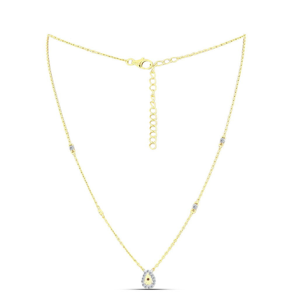 Pozlacené Stříbro 925/1000 - Náhrdelník s Cognac Diamantem a Bílým Topazem - Karátové číslo: 0.2. přibližná hmotnost: 3.24 gramů