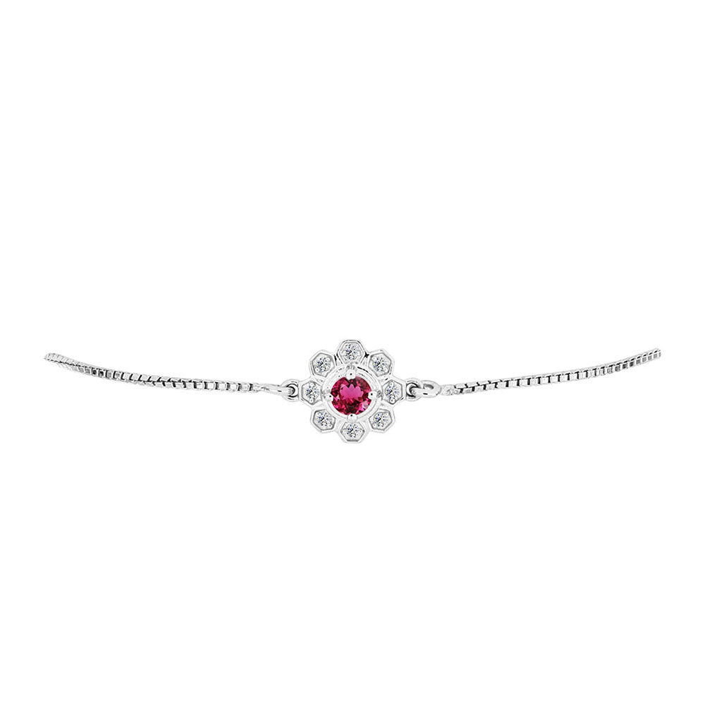 Stříbro 925/1000 - Náramek s Cruizero Rubelitem a Bílým Topazem - Karátové číslo: 0.35. přibližná hmotnost: 3.01 gramů