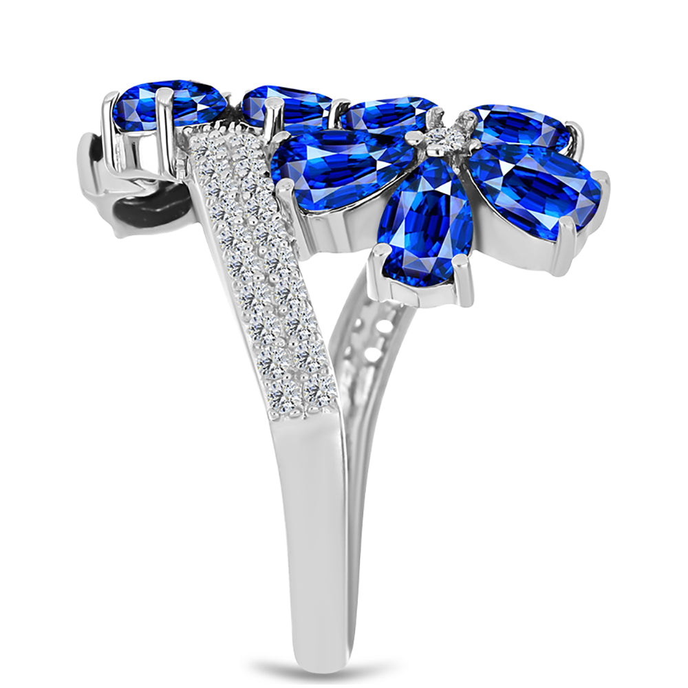 Stříbro 925/1000 - Prsten s Australským Modrým Safírem a Bílým Topazem - Karátové číslo: 6.24. přibližná hmotnost: 5.88 gramů