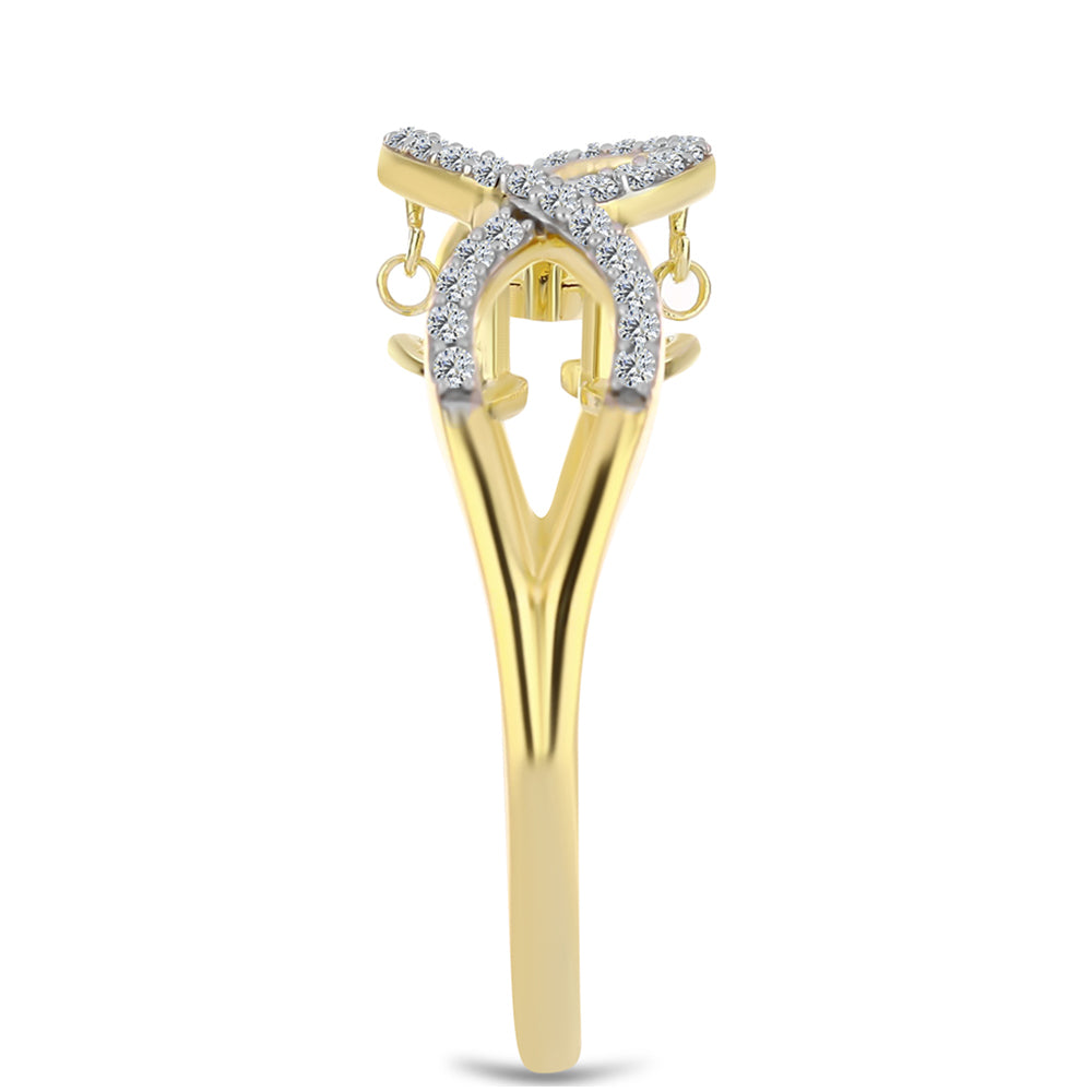 Pozlacené Stříbro 925/1000 - Prsten s Cognac Diamantem a Bílým Topazem - Karátové číslo: 0.38. přibližná hmotnost: 3.8 gramů