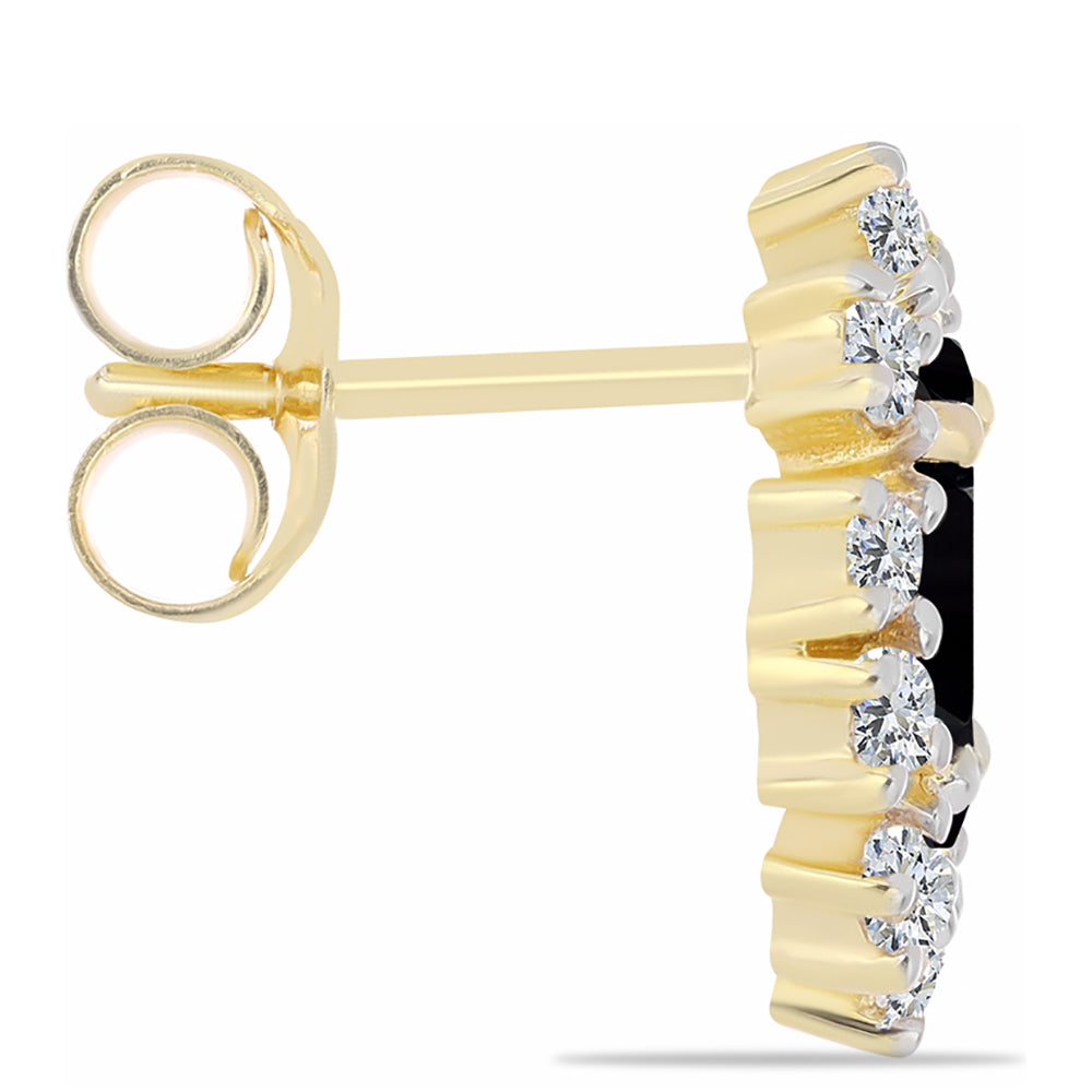 Pozlacené Stříbro 925/1000 - Náušnice s Černým Onyxem a Bílým Topazem - Karátové číslo: 1.76. přibližná hmotnost: 2.93 gramů