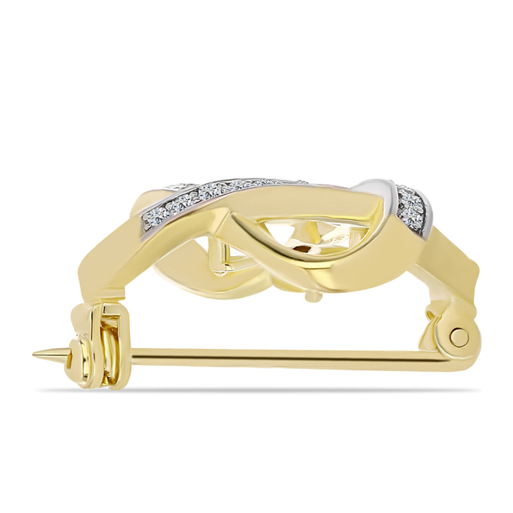 Pozlacené Stříbro 925/1000 - Brož s Cognac Diamantem a Bílým Topazem - Karátové číslo: 0.29. přibližná hmotnost: 4.28 gramů