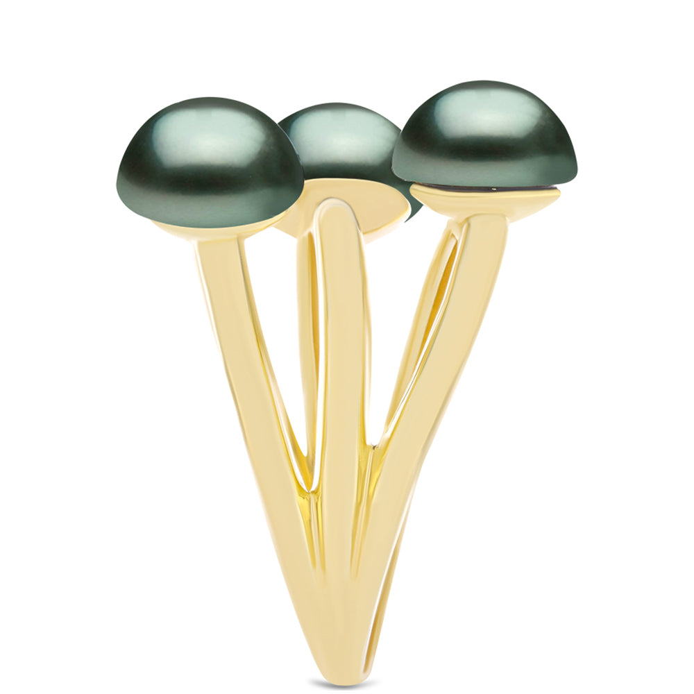 Pozlacený Stříbrný Prsten se Sladkovodní perlou v podobě Tahitské zelené iluze