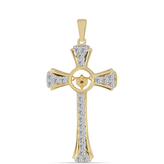 Pozlacené Stříbro 925/1000 - Přívěsek s Cognac Diamantem a Bílým Topazem - Karátové číslo: 0.95. přibližná hmotnost: 3.63 gramů