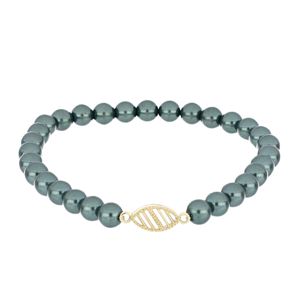 Pozlacené Stříbro 925/1000 - Náramek se Sladkovodní perlou v podobě Tahitské zelené iluze - Karátové číslo: 40.3. přibližná hmotnost: 8.78 gramů