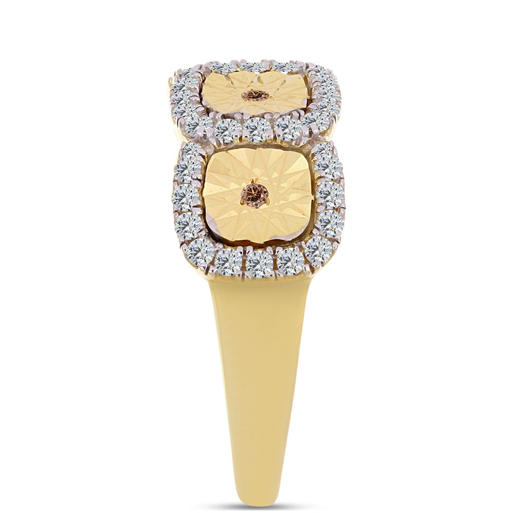 Pozlacené Stříbro 925/1000 - Prsten s Cognac Diamantem a Bílým Topazem - Karátové číslo: 0.47. přibližná hmotnost: 4.46 gramů